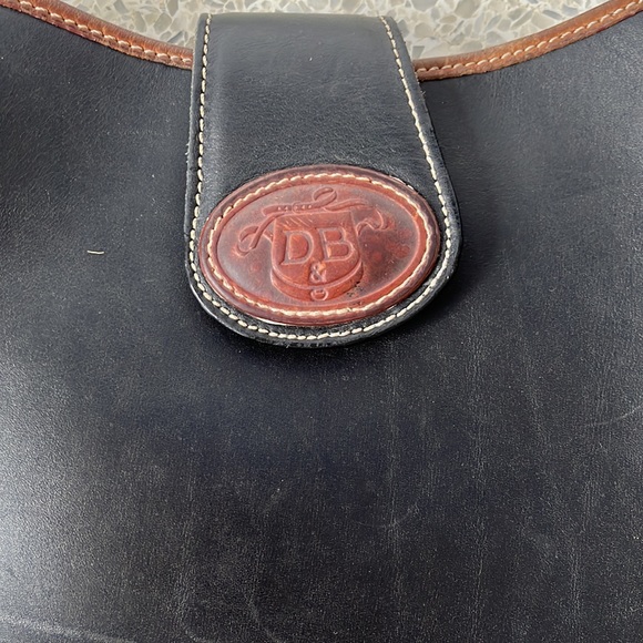 Vintage Dooney & Bourke Black & British Tan Leather Donegal Shoulder Bag - Picture 2 of 9